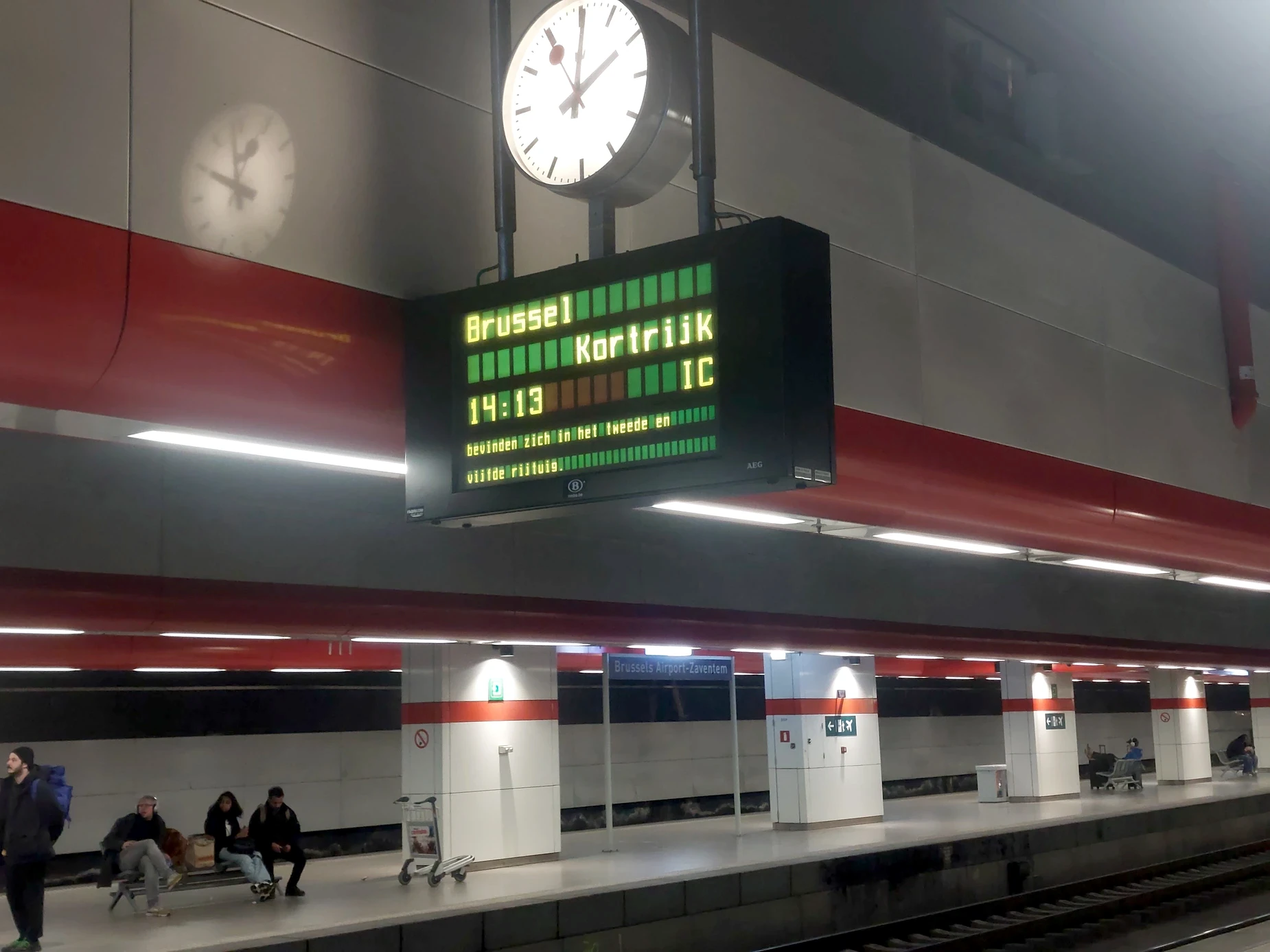 Image: The train sign at Brussels Airport station The train sign at Brussels Airport station