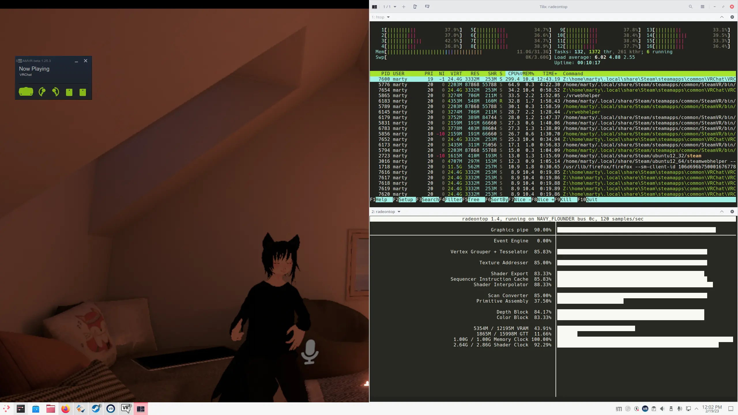 VRChat actually using my GPU and CPU.